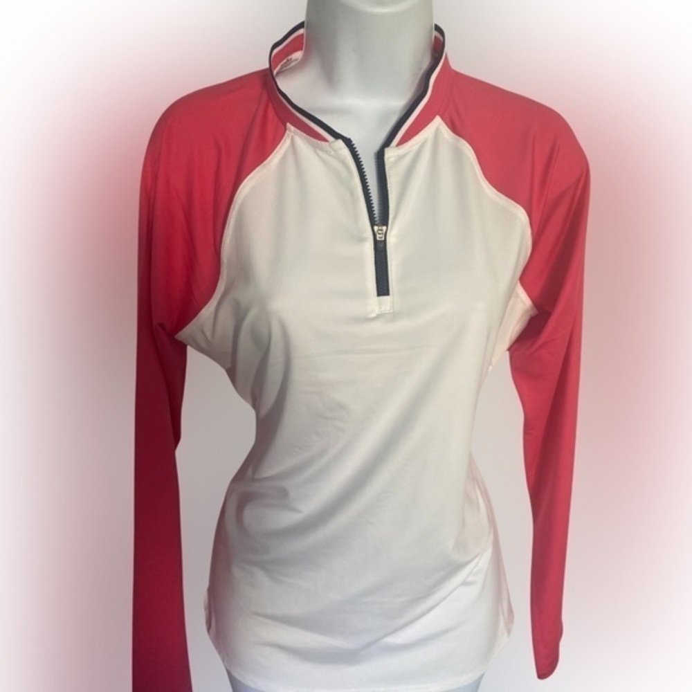 Belyn key Quarter Zip Top - M white pink black , polyester spandex